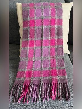 Cejon Pink & Purple Plaid Fringe Scarf
